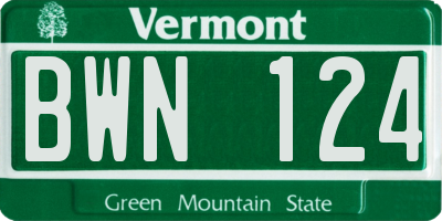 VT license plate BWN124