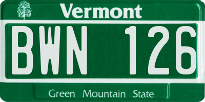 VT license plate BWN126