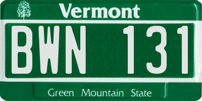 VT license plate BWN131