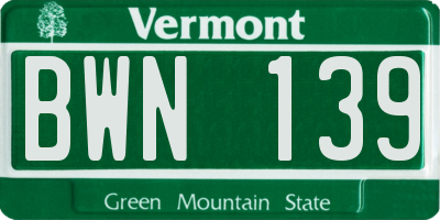 VT license plate BWN139
