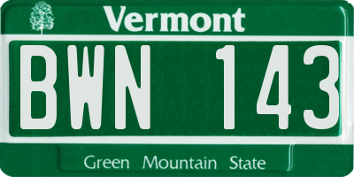 VT license plate BWN143