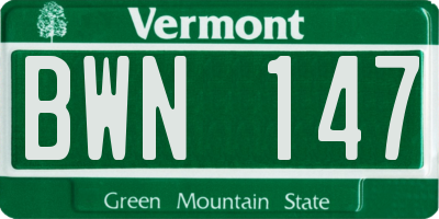 VT license plate BWN147