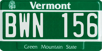 VT license plate BWN156