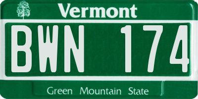 VT license plate BWN174