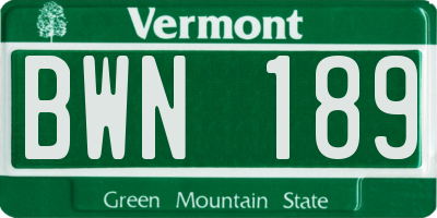 VT license plate BWN189