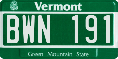 VT license plate BWN191