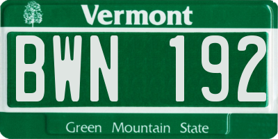 VT license plate BWN192
