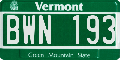 VT license plate BWN193
