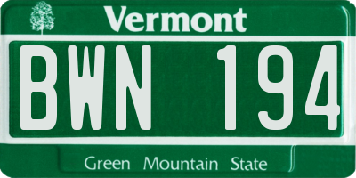 VT license plate BWN194