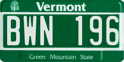 VT license plate BWN196