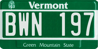 VT license plate BWN197