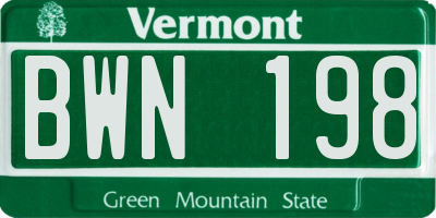 VT license plate BWN198