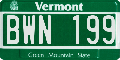 VT license plate BWN199