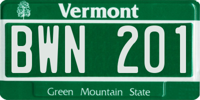 VT license plate BWN201