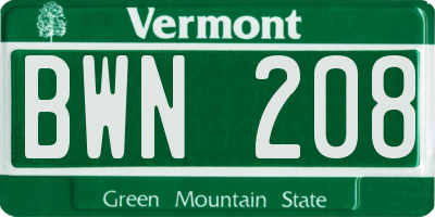 VT license plate BWN208