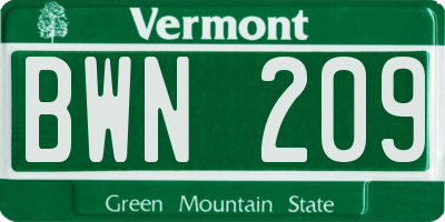 VT license plate BWN209