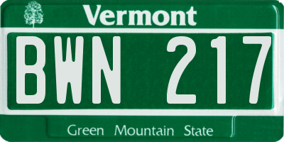 VT license plate BWN217