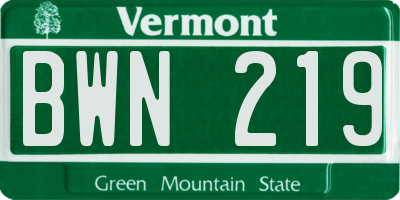 VT license plate BWN219