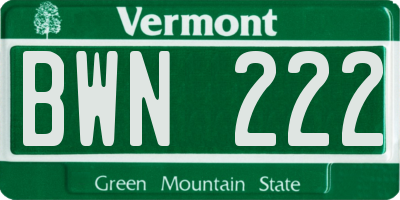 VT license plate BWN222