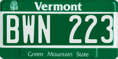 VT license plate BWN223