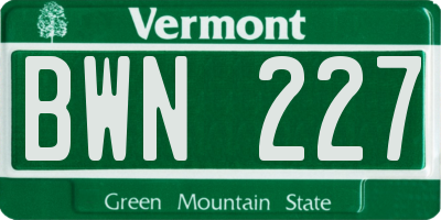 VT license plate BWN227