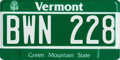 VT license plate BWN228