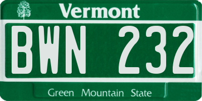 VT license plate BWN232