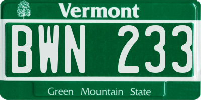 VT license plate BWN233