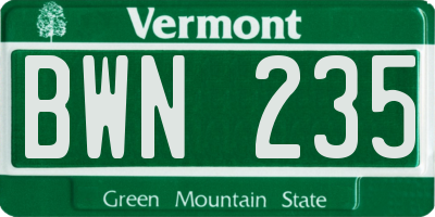 VT license plate BWN235