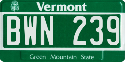 VT license plate BWN239