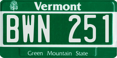 VT license plate BWN251
