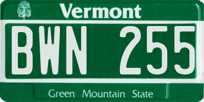 VT license plate BWN255