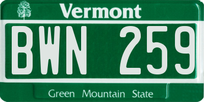 VT license plate BWN259