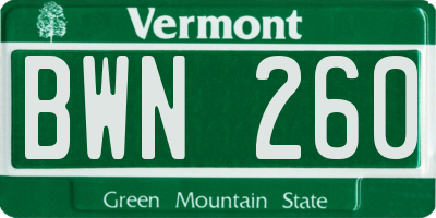 VT license plate BWN260