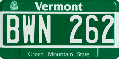 VT license plate BWN262