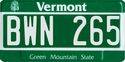 VT license plate BWN265