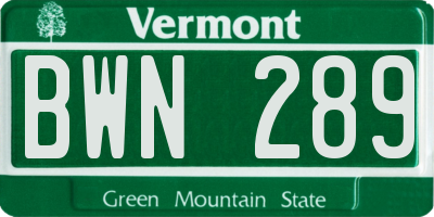 VT license plate BWN289