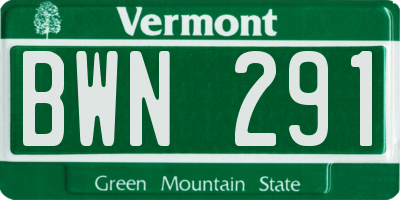 VT license plate BWN291