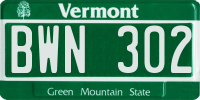 VT license plate BWN302