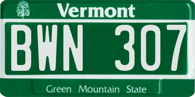 VT license plate BWN307