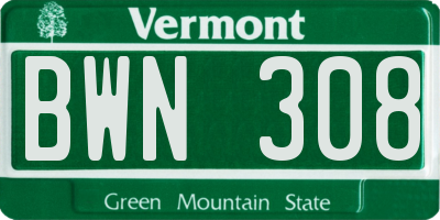 VT license plate BWN308