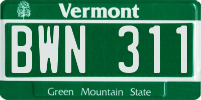 VT license plate BWN311