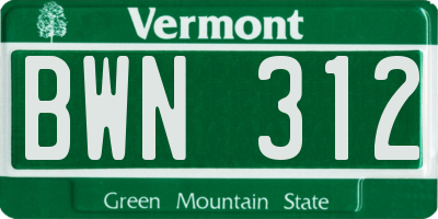 VT license plate BWN312