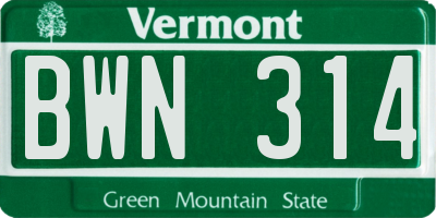 VT license plate BWN314