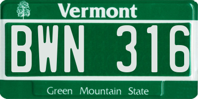 VT license plate BWN316