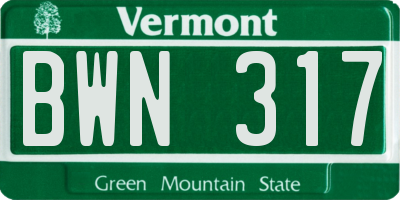 VT license plate BWN317