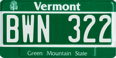 VT license plate BWN322