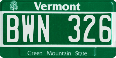 VT license plate BWN326