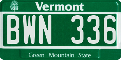 VT license plate BWN336