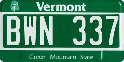 VT license plate BWN337